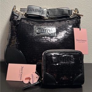 A-28 JUICY COUTURE Blank Canvas Sequin Crossbody Bag With Wallet Set - NWT